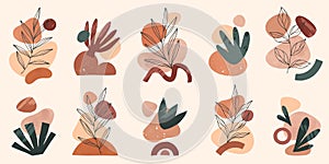 Compositions of a varios organic boho shapes withÃÂ foliage line art